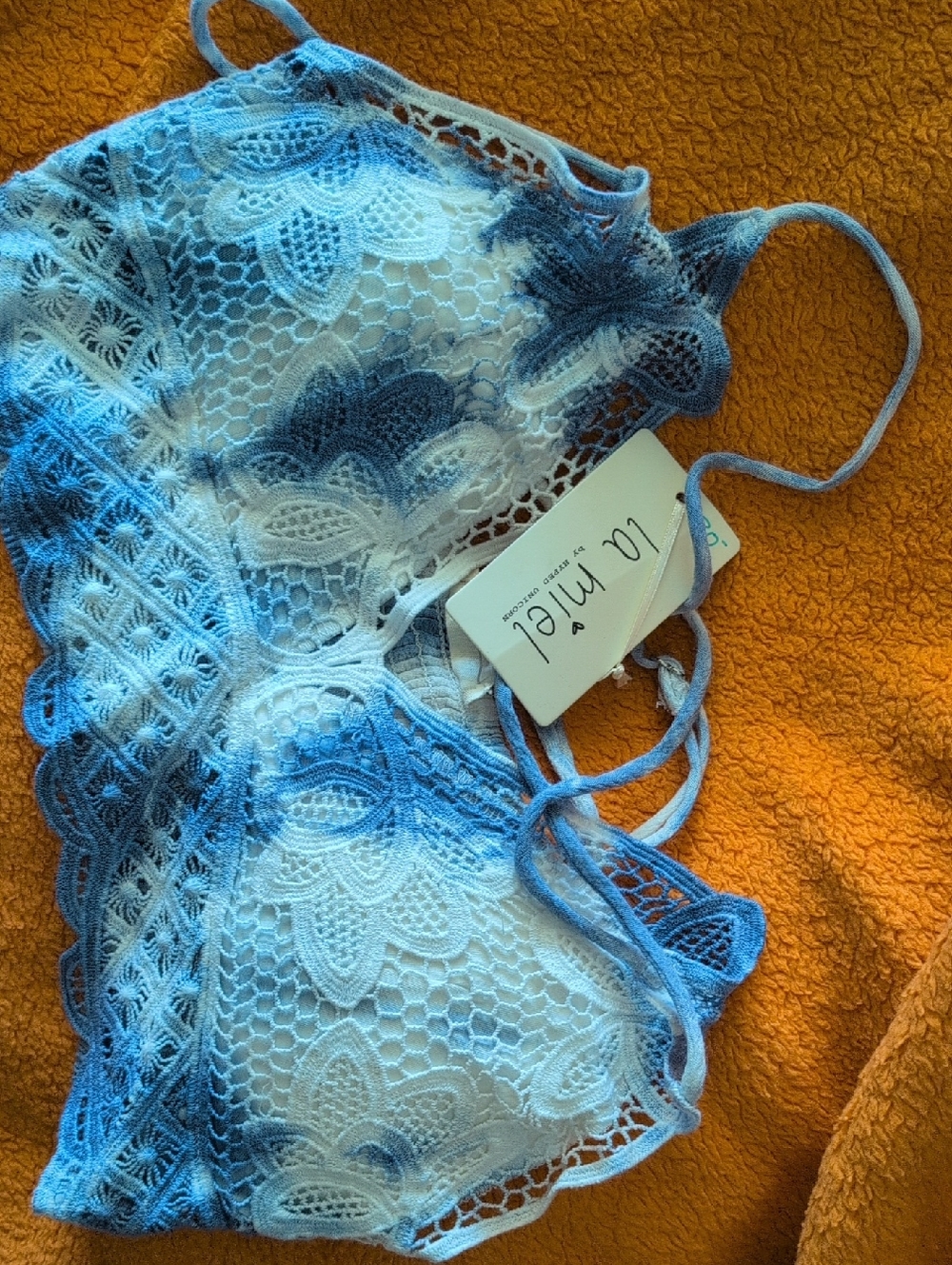 LA MIEL Blue & White Floral Lace Bralette